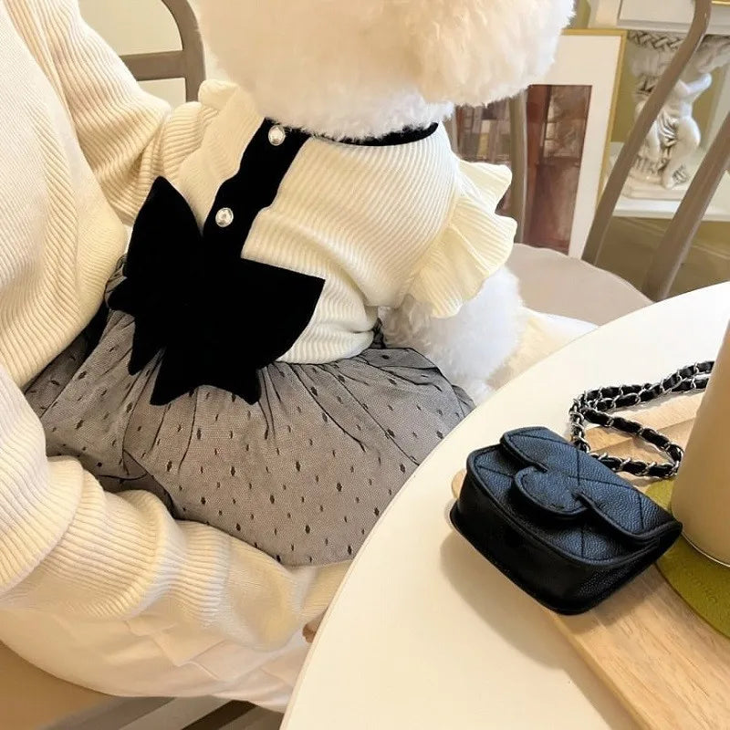 Luxury Dog Dress | Elegant Bow Lace Pet Outfit for Small Dogs