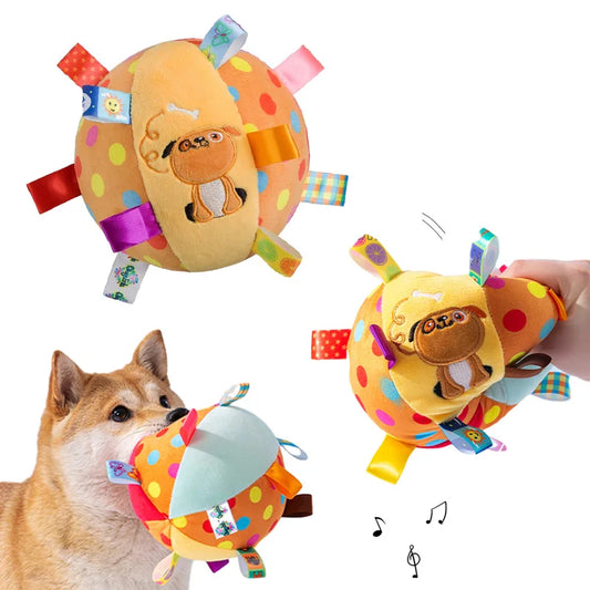 Interactive Plush Ball Dog Toy with Bell – Colourful Chew, Fetch & Training Toy for Small Dogs