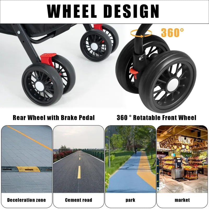 Lightweight Foldable Pet Stroller – Portable Travel Pram with 360° Wheels, Brake & Storage Basket