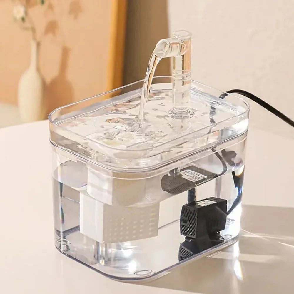 CrystalFlow – Transparent Automatic Pet Water Fountain | USB-Powered Cat & Dog Dispenser