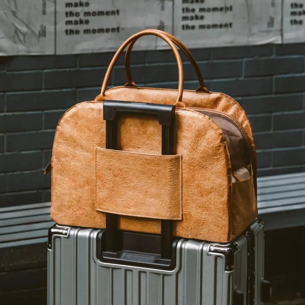 Luxury Leather Pet Carrier Bag – Windproof & Warm Travel Tote