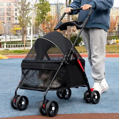 Lightweight Foldable Pet Stroller – Portable Travel Pram with 360° Wheels, Brake & Storage Basket