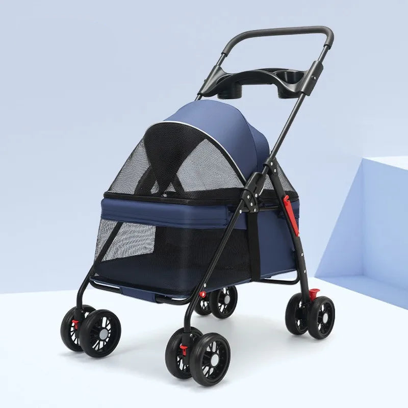 Lightweight Foldable Pet Stroller – Portable Travel Pram with 360° Wheels, Brake & Storage Basket