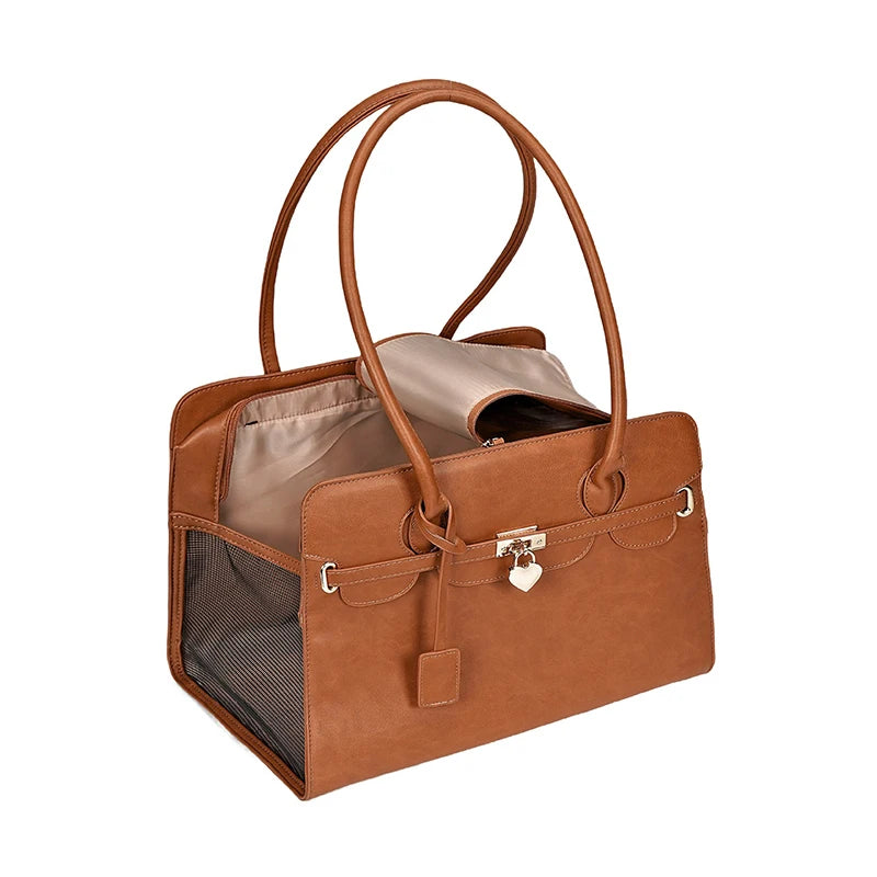 Luxury PU Leather Pet Carrier Handbag | Stylish Portable Pet Bag
