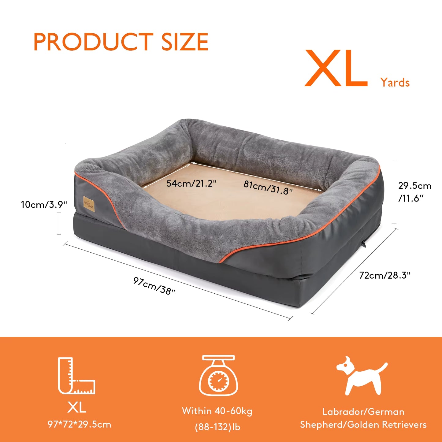 Orthopaedic Dog Bed with Bolsters | Removable Cover & Waterproof Base